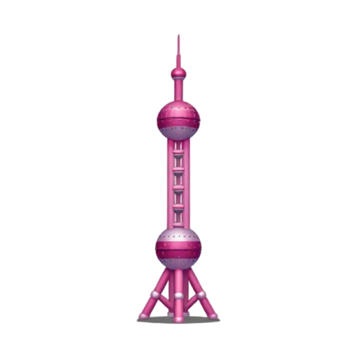 slender tower supports and large pink spherical pods, depicting Oriental Pearl Tower.