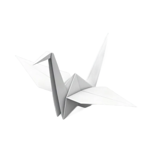 Origami Crane with crisp angular white paper folds and long pointed neck and beak