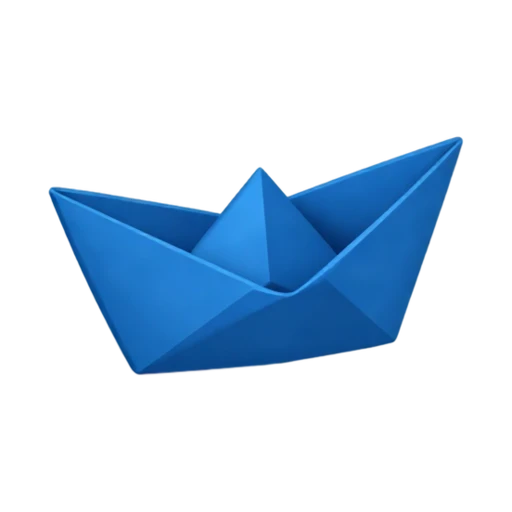 Blue origami paper boat with folded triangular center