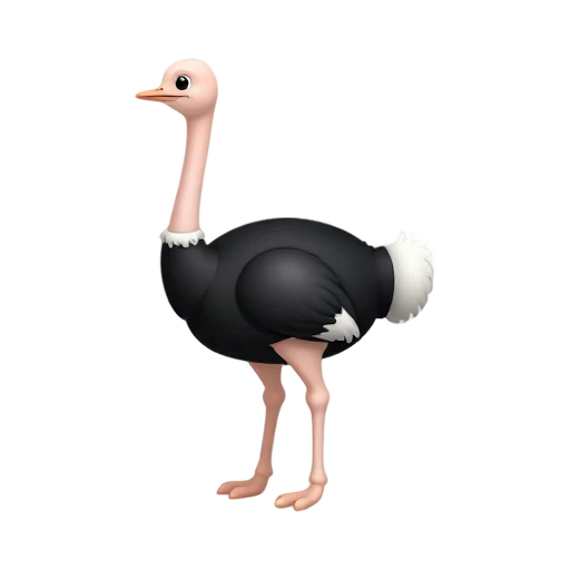 Black ostrich standing with long pink neck