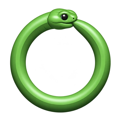 Green snake curled into a circle with its tail held in its mouth