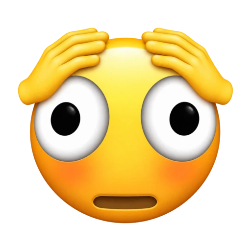 Wide-eyed overwhelmed yellow face holding both hands on its head