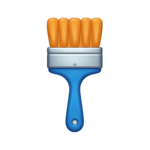 One wide paintbrush with blue handle and bristles tipped in orange paint, no hand, shadow, or scenery.