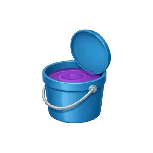 One small open blue paint bucket with a silver handle and glossy purple paint inside, no brush, shadow, or scenery.