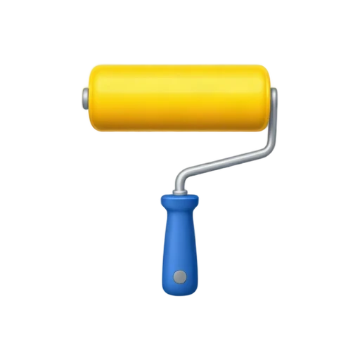 One paint roller with blue handle and bright yellow roller sleeve, no hand, paint wall, shadow, or scenery.