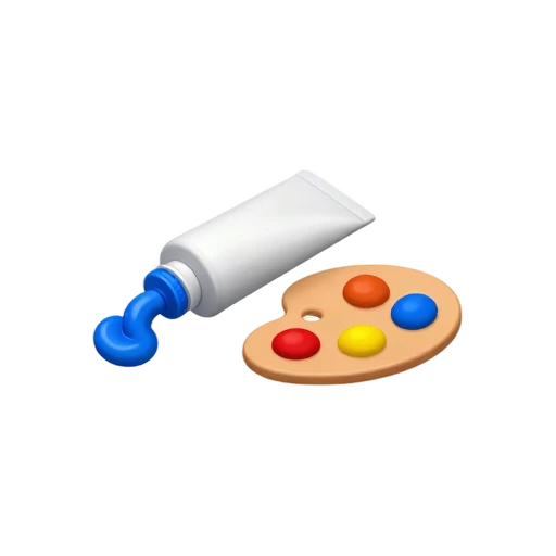 Blue paint tube beside palette with colorful paint