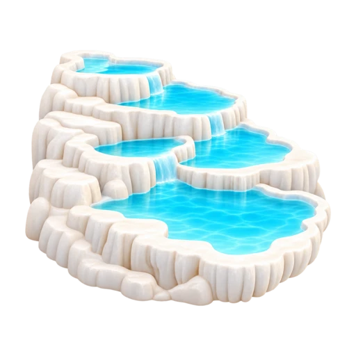 white mineral terraces and turquoise pools, depicting Pamukkale Travertine Terraces.