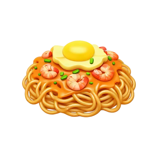 Pancit palabok noodles with orange sauce, egg, shrimp, and scallions