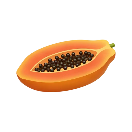 Papaya cut lengthwise showing black seeds