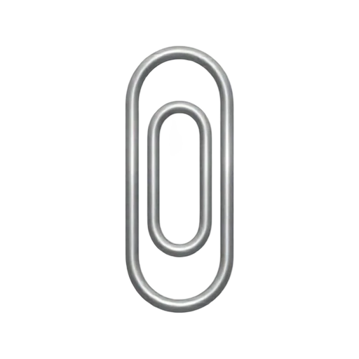 One shiny silver paper clip in a simple upright three-quarter view, continuous curved wire with a clear inner loop, no paper, desk, shadow, or scenery.