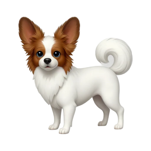 White and chestnut Papillon dog standing