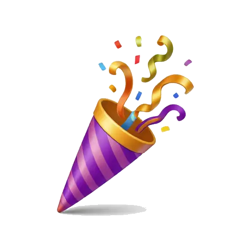 Purple party popper with confetti