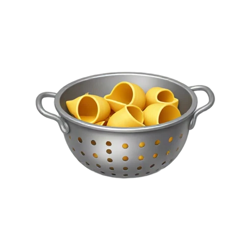 Metal colander filled with pasta