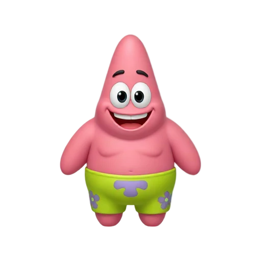 Pink starfish character in green shorts emoji