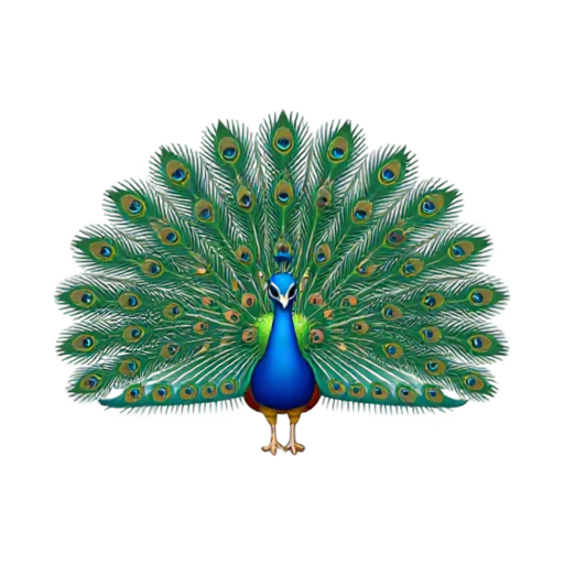 Peacock with fanned green and teal tail