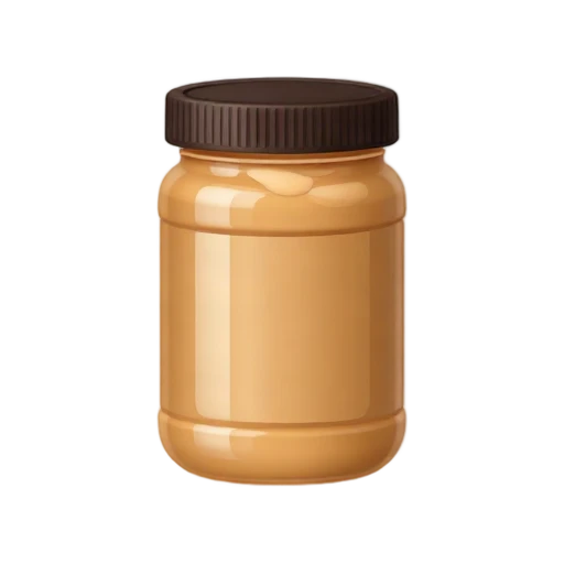 Glass jar of creamy peanut butter with brown screw lid