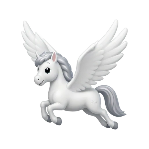 White Pegasus flying with feathered wings