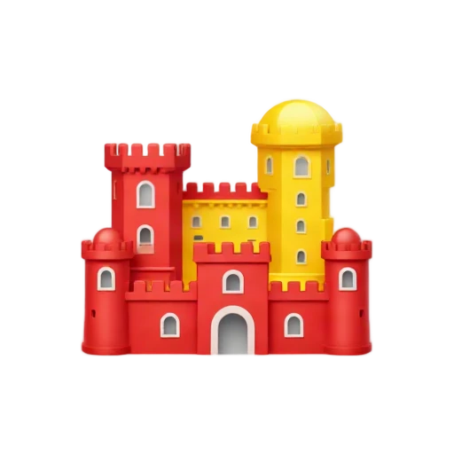 Pena Palace: red and yellow palace and rounded towers.