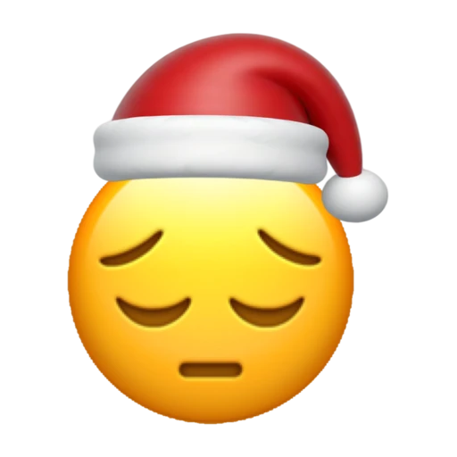 Pensive emoji face wearing a red Santa hat on a transparent background.