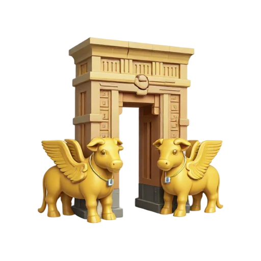 tall ancient stone gateway and winged bull guardians, depicting Persepolis Gate of All Nations.