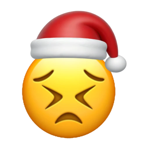 Persevere emoji face wearing a red Santa hat on a transparent background.