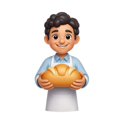 Baker holding a round loaf of bread