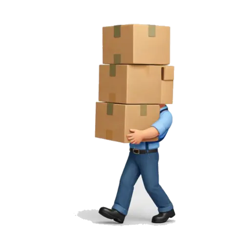 Person carrying three cardboard boxes