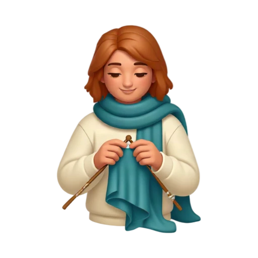 Person knitting a teal scarf
