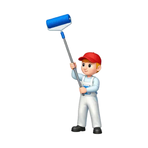 Person painting with a blue paint roller