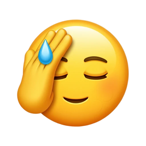 Phew with closed relieved eyes and one yellow hand wiping the forehead