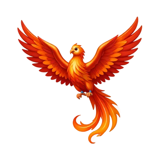 Scarlet phoenix flying with wings spread