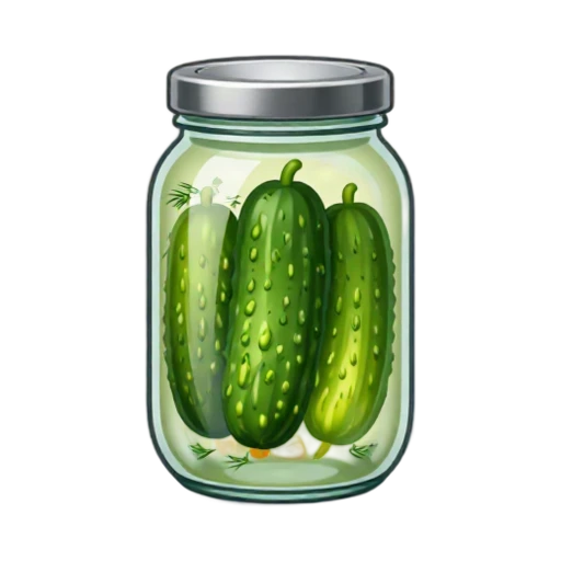 Jar of cucumbers with dill sprigs and garlic in brine