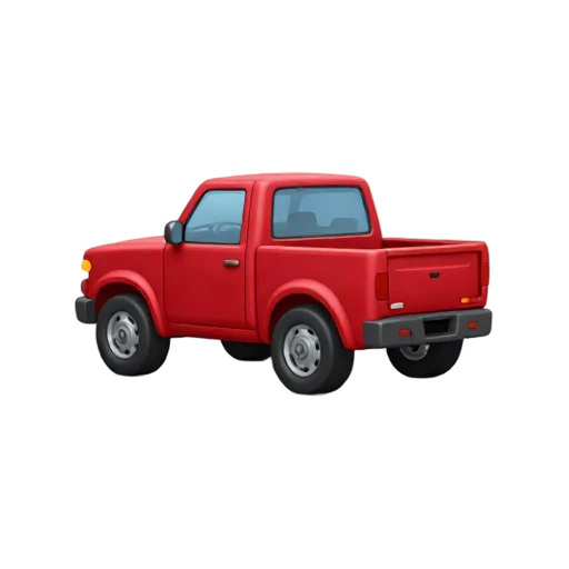 One red pickup truck in front three-quarter view, empty cargo bed, four wheels, no driver, shadow, or scenery.