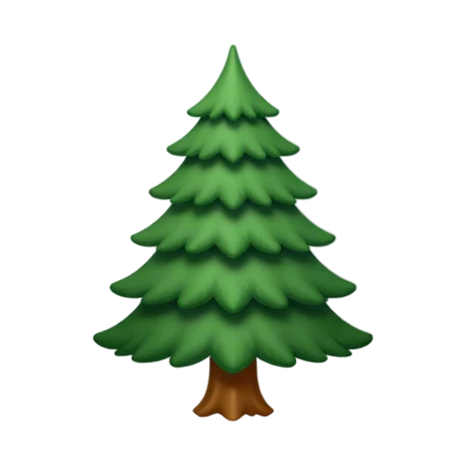 One compact evergreen pine tree with layered dark green branches and brown trunk, no ground, shadow, or scenery.