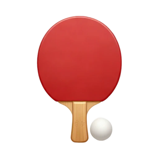 Ping Pong Paddle with red rubber paddle face and short wooden grip