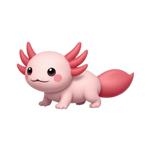 Pink axolotl floating with red feathery gills