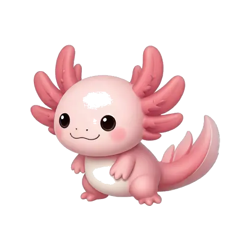 Cute pink axolotl with feathery external gills