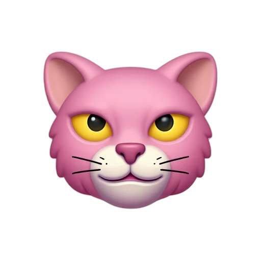 Pink Panther head with long pink feline muzzle and yellow half-lidded eyes