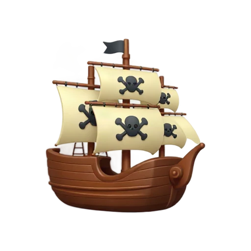 Wooden pirate ship with three cream sails