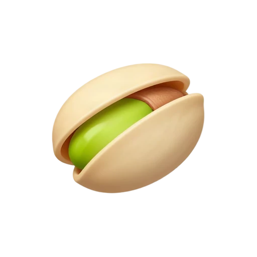 Pistachio nut with a split beige shell and green kernel