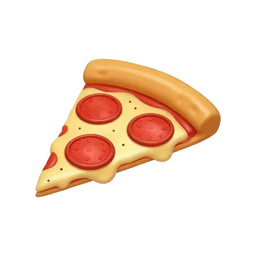 One triangular slice of pepperoni pizza with golden crust, melted cheese, tomato sauce, and exactly three pepperoni slices, no plate or background.