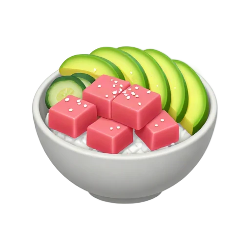 Poke bowl with fish avocado and rice emoji
