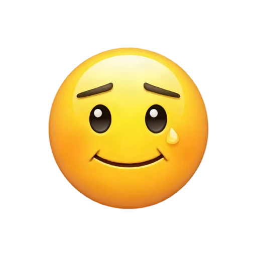 Yellow face with anxious raised brows and a small polite smile