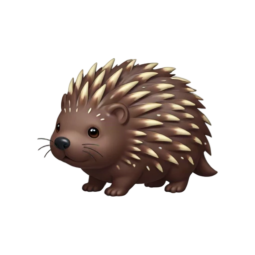 Brown porcupine standing with cream quills