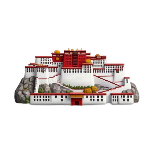 white palace rising in tiers and red central palace block, depicting Potala Palace.