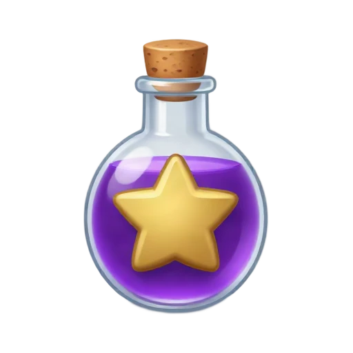 Glass potion bottle with purple liquid and cork