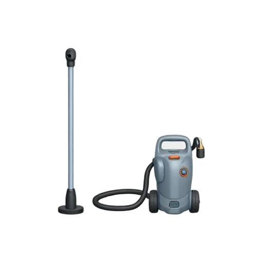 Pressure washer with compact wheeled pump and long spray wand