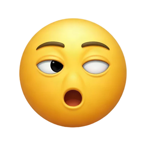 Yellow face with exaggerated arched brows and a stiff fake gasp