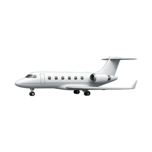 Private Jet with slender white fuselage and swept wings