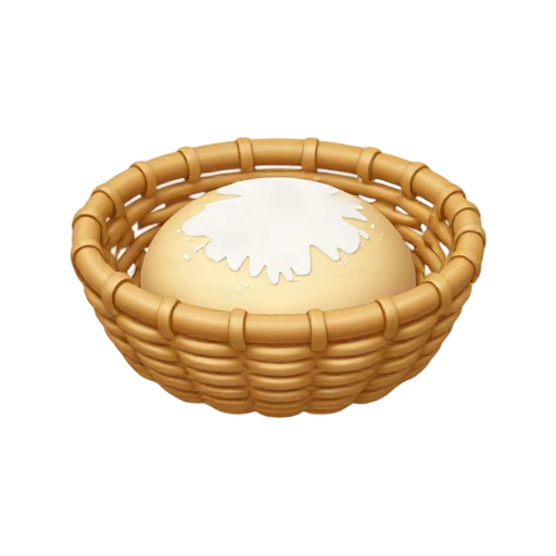 Rattan bread proofing basket with dough emoji